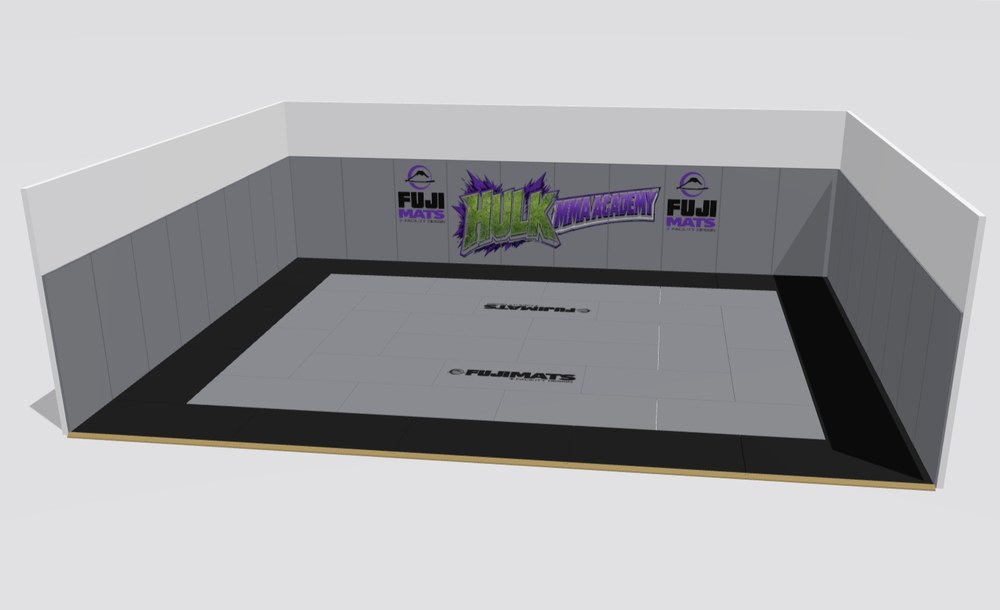 3D render of a gym floor mat layout with walls